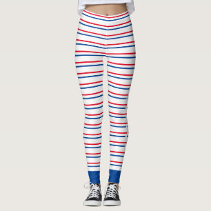 Patriotic Red White Blue Striped Leggings