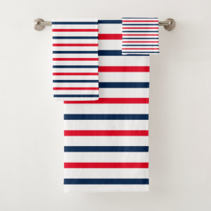 Patriotic red white blue stripes modern bath towel set