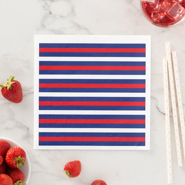 PATRIOTIC RED WHITE BLUE STRIPES NAPKIN (Insitu)