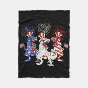 Patriotic Red White Blue T Rex Dinosaur Firework 4 Fleece Blanket