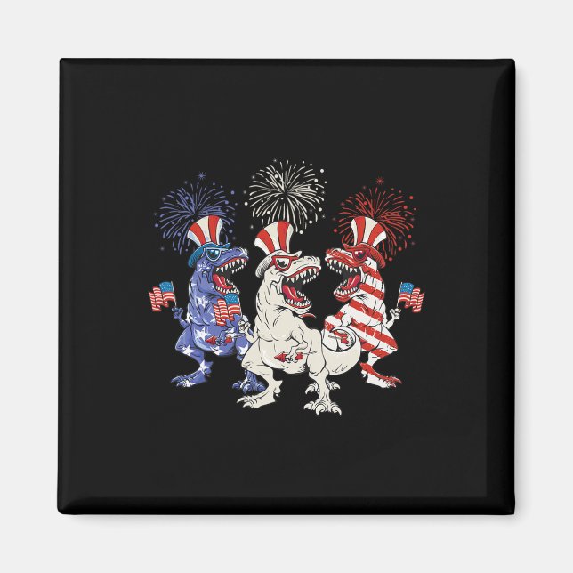 Patriotic Red White Blue T Rex Dinosaur Firework 4 Magnet (Front)