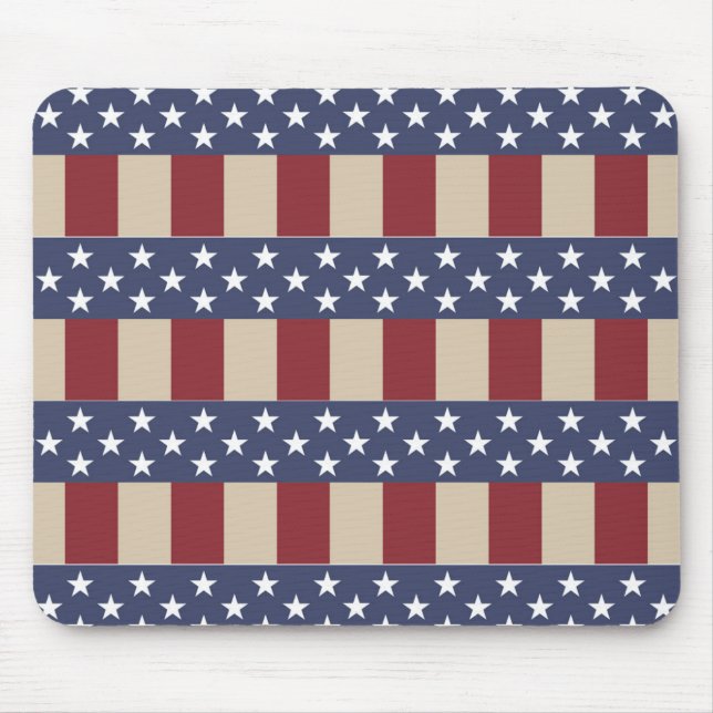 PATRIOTIC RED WHITE BLUE TAN STARS STRIPES MOUSE MAT (Front)