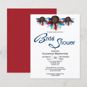 Patriotic Red White Blue Top Border Half Flowers Invitation