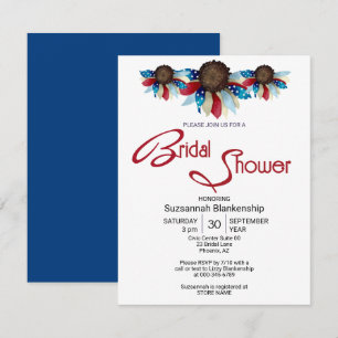 Patriotic Red White Blue Top Border Half Flowers Invitation