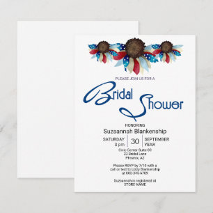 Patriotic Red White Blue Top Border Half Flowers Invitation