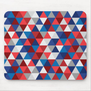 PATRIOTIC RED WHITE BLUE TRIANGLE PATTERN MOUSE MAT