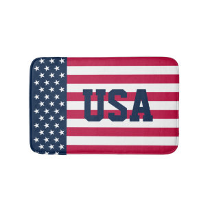 Patriotic Red White Blue US Flag Bath Mat