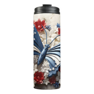 PATRIOTIC RED WHITE BLUE USA BUTTERFLY THERMAL TUMBLER
