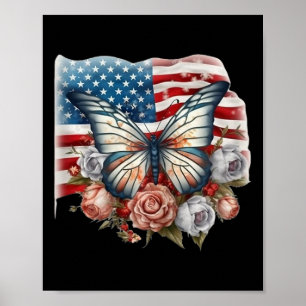 Patriotic Red White Blue Usa Flag Butterfly 4th Of Poster