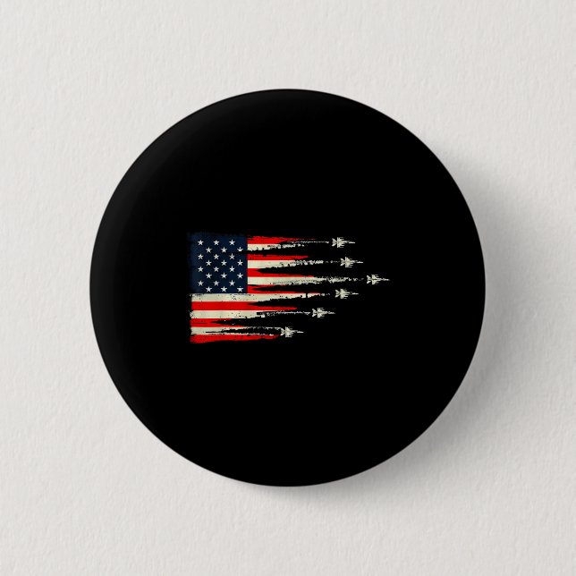 Patriotic Red White Blue Usa Flag Fighter Jets 4th 6 Cm Round Badge (Front)