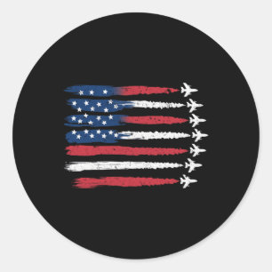 Patriotic Red White Blue Usa Flag Fighter Jets 4th Classic Round Sticker