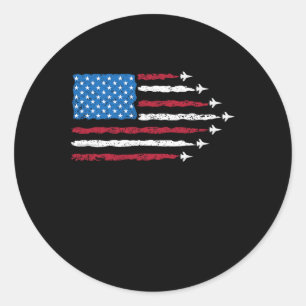 Patriotic Red White Blue Usa Flag Fighter Jets 4th Classic Round Sticker