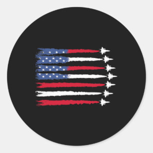 Patriotic Red White Blue Usa Flag Fighter Jets 4th Classic Round Sticker