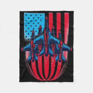 Patriotic Red White Blue Usa Flag Fighter Jets 4th Fleece Blanket