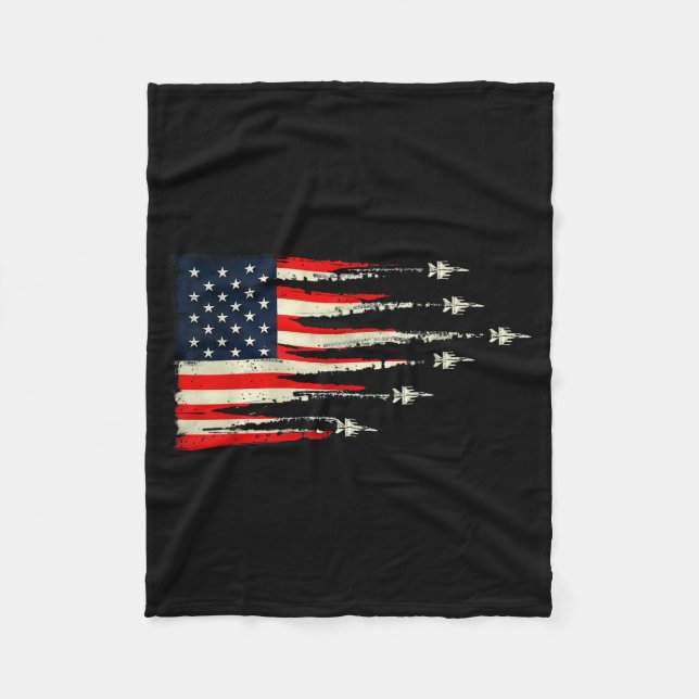 Patriotic Red White Blue Usa Flag Fighter Jets 4th Fleece Blanket (Front)