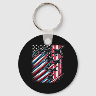 Patriotic Red White Blue Usa Flag Fighter Jets 4th Key Ring