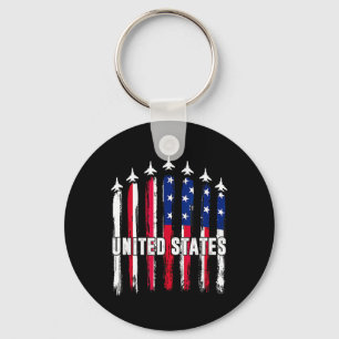 Patriotic Red White Blue Usa Flag Fighter Jets 4th Key Ring