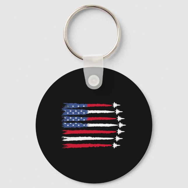 Patriotic Red White Blue Usa Flag Fighter Jets 4th Key Ring (Front)