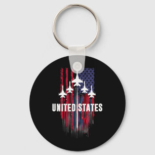 Patriotic Red White Blue Usa Flag Fighter Jets 4th Key Ring