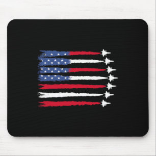 Patriotic Red White Blue Usa Flag Fighter Jets 4th Mouse Mat