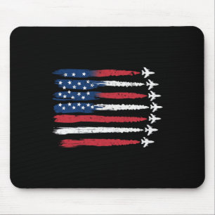 Patriotic Red White Blue Usa Flag Fighter Jets 4th Mouse Mat