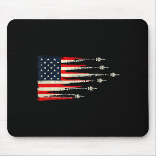 Patriotic Red White Blue Usa Flag Fighter Jets 4th Mouse Mat