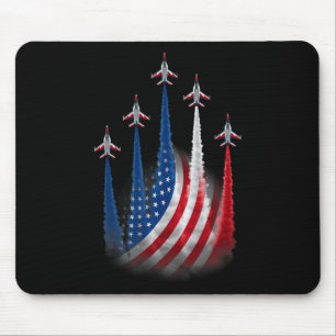 Patriotic Red White Blue Usa Flag Fighter Jets 4th Mouse Mat