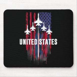 Patriotic Red White Blue Usa Flag Fighter Jets 4th Mouse Mat