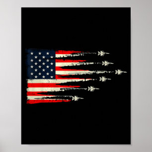 Patriotic Red White Blue Usa Flag Fighter Jets 4th Poster