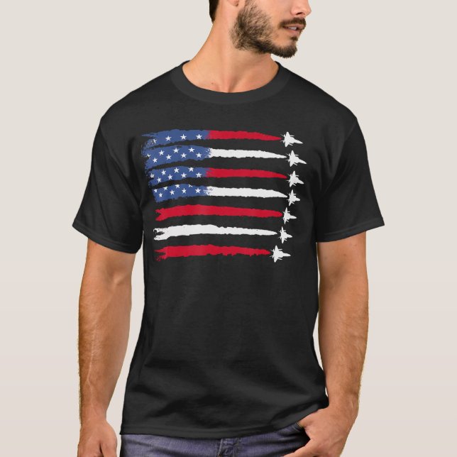 Patriotic Red White Blue Usa Flag Fighter Jets 4Th T-Shirt (Front)