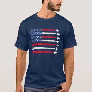 Patriotic Red White Blue USA Flag Fighter Jets T-Shirt
