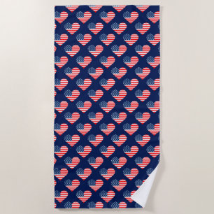 Patriotic Red, White & Blue USA Flag Hearts Beach Towel