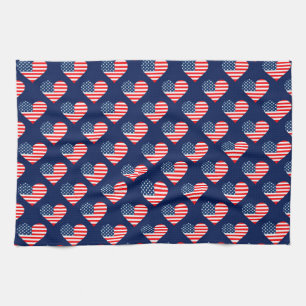Patriotic Red, White & Blue USA Flag Hearts Tea Towel