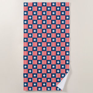 Patriotic Red, White & Blue USA Flag Pattern Beach Towel