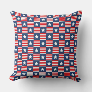 Patriotic Red, White & Blue USA Flag Pattern Cushion