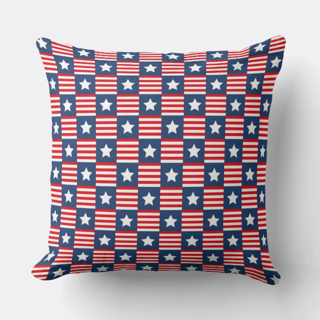 Patriotic Red, White & Blue USA Flag Pattern Cushion (Front)
