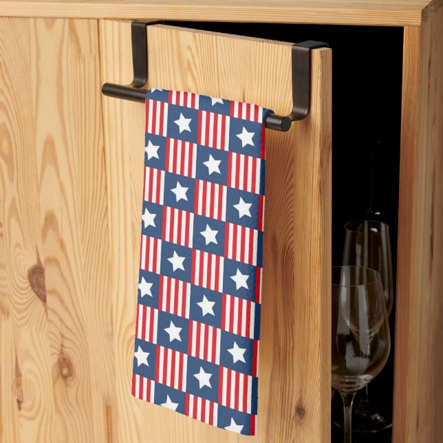 Patriotic Red, White & Blue USA Flag Pattern Tea Towel (Thirds Fold)