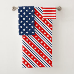 Patriotic Red, White & Blue USA Flag Patterns Bath Towel Set