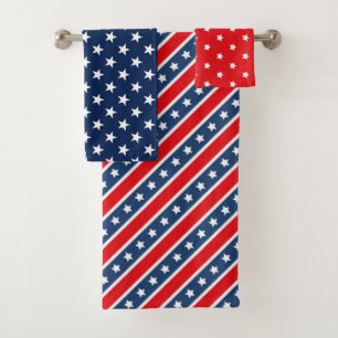 Patriotic Red, White & Blue USA Flag Patterns Bath Towel Set
