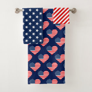 Patriotic Red, White & Blue USA Flag Patterns Bath Towel Set