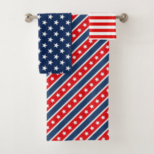 Patriotic Red, White & Blue USA Flag Patterns Bath Towel Set