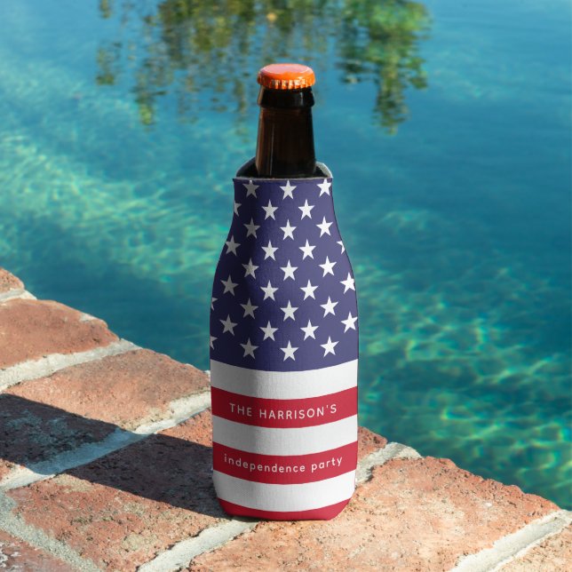 Patriotic Red White Blue USA Flag Personalised Bottle Cooler (In Situ Pool)