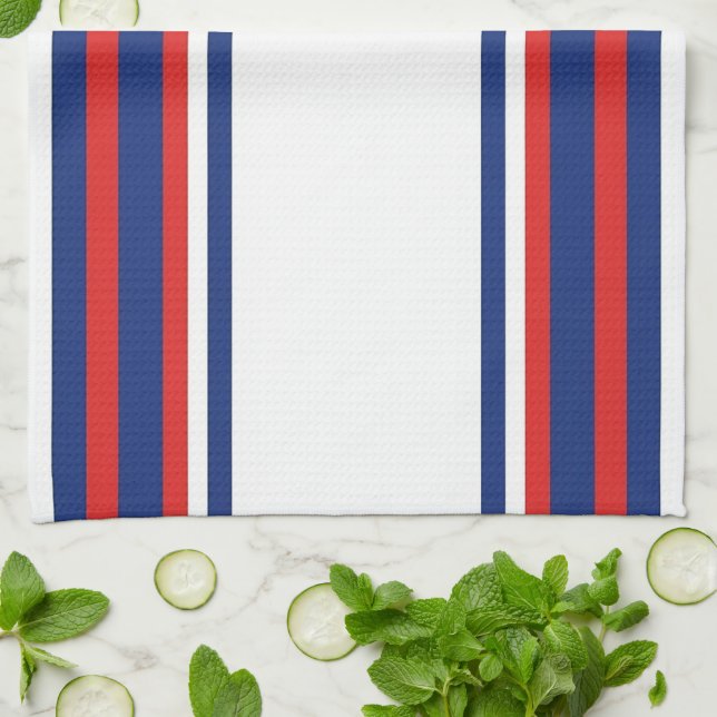 Patriotic Red White Blue Vertical Stripes Pattern Tea Towel (Folded)