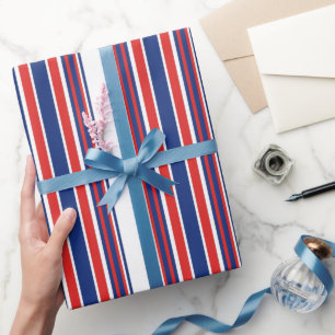 Patriotic Red White Blue Vertical Stripes Pattern Wrapping Paper