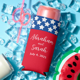 Patriotic Red, White, & Blue Wedding Favours Seltzer Can Cooler