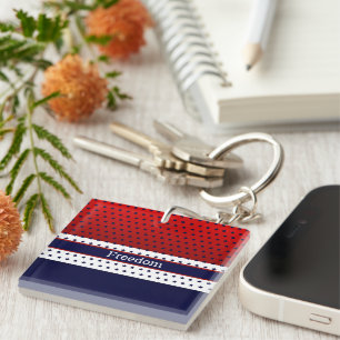 Patriotic Red White & Blue with Stars Key Ring