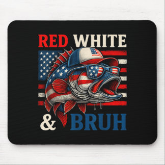 Patriotic Red White Bruh America Fish Fishing 4th Mouse Mat
