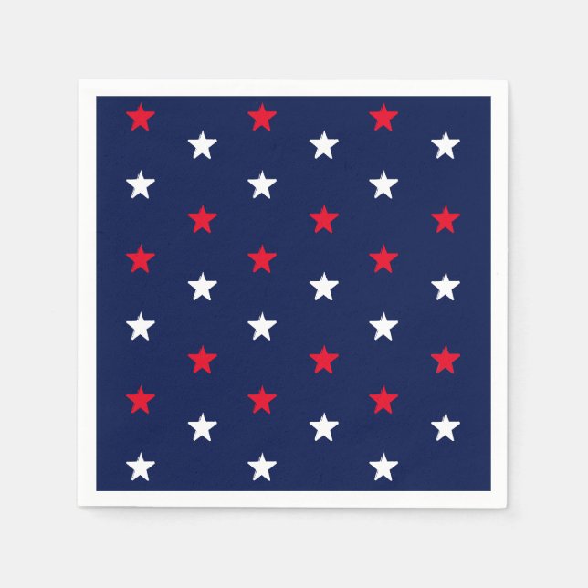 Patriotic red white dark navy blue stars pattern napkin (Front)