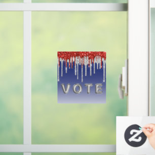 Patriotic Red White Glitter Drip Blue Vote Window Cling