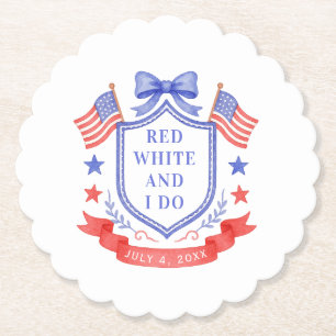 Patriotic Red White & I Do Bridal Shower Paper Coaster